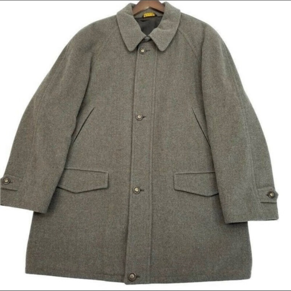 HUDSON Mens US 42 Wool Blend Coat Brown Mid Length Size Large Made in Italy